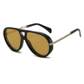 Retro pilot sunglasses with thick black frame, yellow amber lenses and gold metal temples - Black Frame Tea Lens