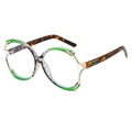 Oversized round glasses with green transparent frames and tortoiseshell temples - Green Leopard Frame Clear Lens