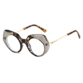 Modische Oversize-Sonnenbrille mit unregelmäßigem Rahmen in Schildpatt und Grau - Grauer Leoparden-Rahmen