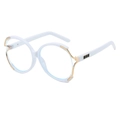 Fashionable oversized round sunglasses in white frame with gold metal accents - White Frame Clear Lens