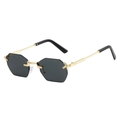 Modern rimless hexagonal sunglasses with dark grey lenses and golden metal frames - Gold Frame Black Grey