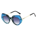 Moderne geometrische Oversize-Sonnenbrille mit blauem Rahmen und lila Verlaufsgläsern - Blauer Leopard Rahmen Verlaufsgrau Linse