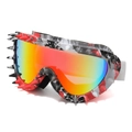 Punk style ski goggles with spiked frame, graffiti pattern, and colorful mirror lens - Black Red Frame Red Mirrored
