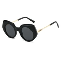 Lunettes de soleil polygonales avec monture noire brillante et branches en métal doré - Monture Noire Verres Noir Gris