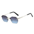 Octagonal rimless sunglasses with silver metal frame and blue-purple gradient lenses - Silver Frame Gray Blue Lens