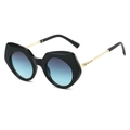 Lunettes de soleil noires à monture polygone avec verres dégradés bleus et branches dorées - Monture Noire Verres Gris Bleu