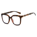 Fashionable oversized square sunglasses with tortoise frame and gold bamboo temples - Leopard Frame