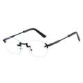 Octagonal rimless fashion sunglasses with black metal frame and blue light blocking lenses - Black Frame