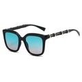 Fashion vintage oversized square sunglasses with bamboo-style legs and blue-gray gradient lenses - Black Frame Blue Grey Lens