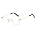 Octagonal rimless gold metal sunglasses with transparent lenses and black temple tips - Gold Black Frame