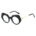 Schwarze geometrische Sonnenbrille mit schmalen Goldmetallbügeln und Blaulichtfilter - Schwarzer Rahmen