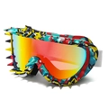 Graffiti print outdoor cycling goggles with metal spikes and rainbow mirrored lenses - Rainbow Frame Red Mirror