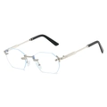 Frameless silver polygonal sunglasses with thin metal frames and blue-light lenses - Silver Frame