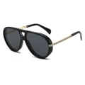 Classic black pilot sunglasses with gold metal拼接 temples and dark UV lenses - Black Frame Black Grey Lens