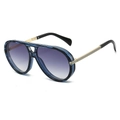 Retro pilot sunglasses with translucent blue textured frame and purple gradient lenses - Stripe Frame Gradient Gray Lens