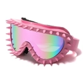 Pink punk spiked sports goggles with rainbow reflective lenses and elastic strap - Pink Frame Pink Mirror