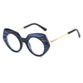 Achtkantige Sonnenbrille mit blauem Zebramuster-Rahmen und goldenen Metallbügeln - Gestreifter Rahmen
