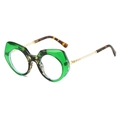 Irreguläre polygonale Sonnenbrille in Transparentgrün und Schildpatt mit Goldbügeln - Grüner Leopardenrahmen