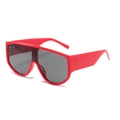 Fashionable oversized red one-piece sunglasses with thick frame and dark grey lenses - Red Frame Grey Lens