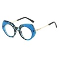 Modische geometrische Cat-Eye-Sonnenbrille mit blauem Marmorgestell und Goldbügeln - Blauer Leopardenrahmen