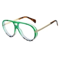 Lunettes aviateur vertes à double pont, branches dorées et embouts écaille de tortue - Monture Léopard Verte