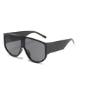 Fashionable oversized black shield sunglasses with wide temples and flat top frames - Black Frame Black Grey Lens