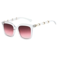 Fashionable square sunglasses with transparent frames, red gradient lenses and bamboo temples - Transparent Frame Tea Pink Lens