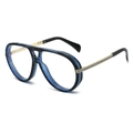 Lunettes de soleil aviateur avec monture bleu-noir et branches en métal doré chic - Monture à Rayures