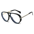 Lunettes de pilote rétro avec monture noire épaisse et branches dorées sur fond blanc - Cadre Noir