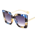Fashionable oversized square sunglasses with colorful marbled frames and gold metal temples - Blue Floral Frame Gray Lens