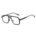 Classic double-bridge metal sunglasses with black frames and anti-blue light clear lenses - Black Frame