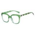 Fashion square green sunglasses with unique bamboo style temples and golden accents - Green Frame
