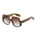 Fashionable oversized tortoise frame sunglasses with brown gradient lenses on white background - Leopard Frame / Tea Lens