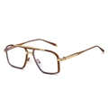 Retro double-bridge metal sunglasses in reddish brown and gold finish with square frame - Brown Gold Frame