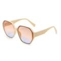 Oversized beige hexagonal sunglasses for women with sunset orange blue gradient lenses - Cream Beige (C4)