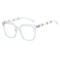 Stylish square transparent sunglasses featuring unique bamboo-style legs and gold metal rings - Transparent Frame