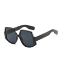 Fashionable thick frame gradient sunglasses with hexagonal oversized black geometric lenses - Black Frame Black Grey Lens