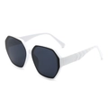 Modern white geometric hexagonal sunglasses with stylish wavy textured temples and dark lenses - Bright White (C2)