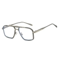 Retro double-bridge metal sunglasses in antique silver finish with textured engraving - Gun Gray Frame