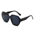 Modern oversized black hexagonal sunglasses with wavy textured temples and polarized lenses - Bright Black (C1)