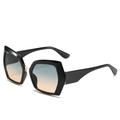 Oversized geometric black sunglasses with blue-orange gradient lenses and gold metal accents - Black Frame Gray Yellow Gradient Lens