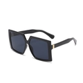 Oversized square black sunglasses with gold metal accents and dark grey lenses for women - Black Frame Black Grey Lens