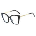 Retro black square cat-eye sunglasses with gold textured metal temples for women - Black Frame
