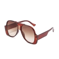 Retro oversized aviator sunglasses with amber frames and brown gradient lenses - Tea Frame Tea Lens