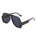 Classic oversized aviator sunglasses with black frame and gold metal bridge detail - Black Frame Black Grey Lens