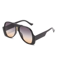 Oversized black aviator sunglasses with purple to amber gradient lenses and gold trim - Black Frame Green Yellow Gradient Lens