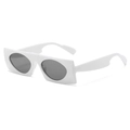 Modern white thick frame sunglasses with dark grey oval lenses in a classic design - White Frame Gray Lens