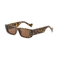 Schicke rechteckige Sonnenbrille mit Schildpattmuster und braunen Gläsern - Leoparden-Rahmen / Teebraune Gläser