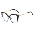 Tortoiseshell and blue gradient square sunglasses with gold metal temples and rivets - Stipple Blue Gradient Frame (Clear Lens)