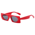 Retro rectangle sunglasses in vibrant red with oval lenses and chunky plastic frame - Red Frame Grey Lens